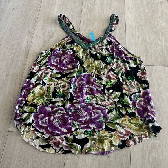 Free people | sequin floral tank top size M - Picture 1 of 7